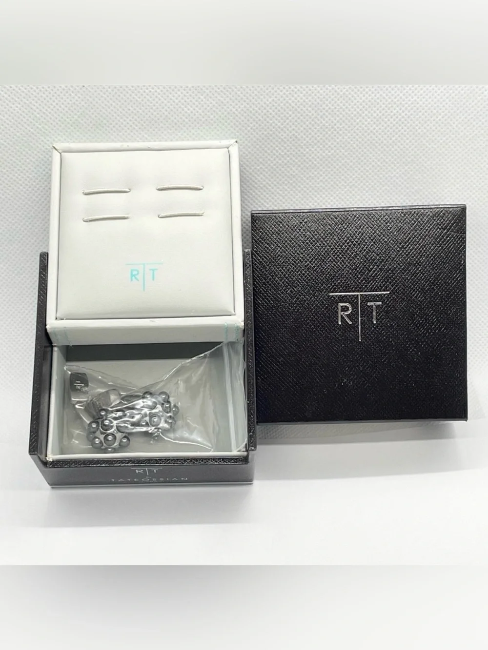 Tateossian Pearl Ball Cufflinks Silver Tone Gray Boxed Designer Luxury Modern